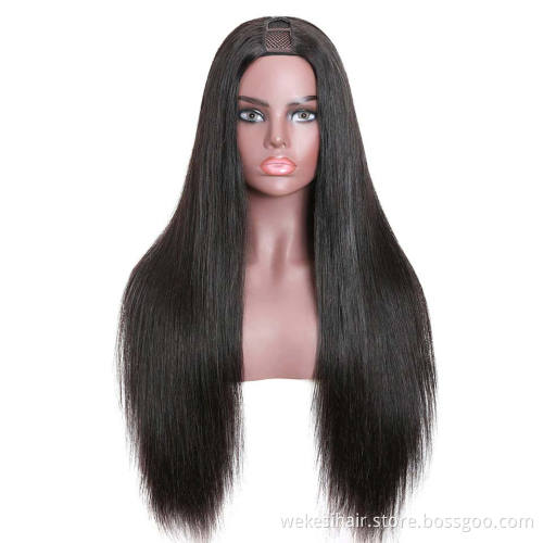 Natural Virgin Brazilian No Lace U Part Wig Human Hair For Black Women,Wholesale Raw Indian Body Wave U Part Guangzhou Wigs